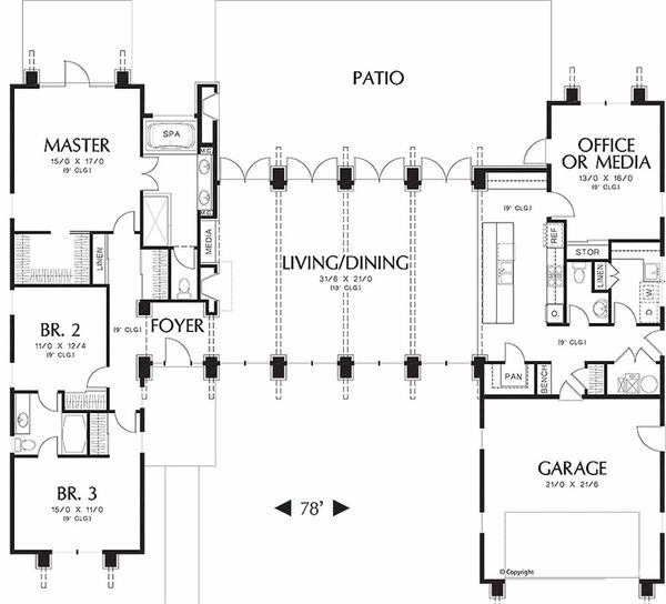 Modern 3 Beds 2.5 Baths 2557 Sq/Ft Plan #48-476 Main Floor Plan - Houseplans.com