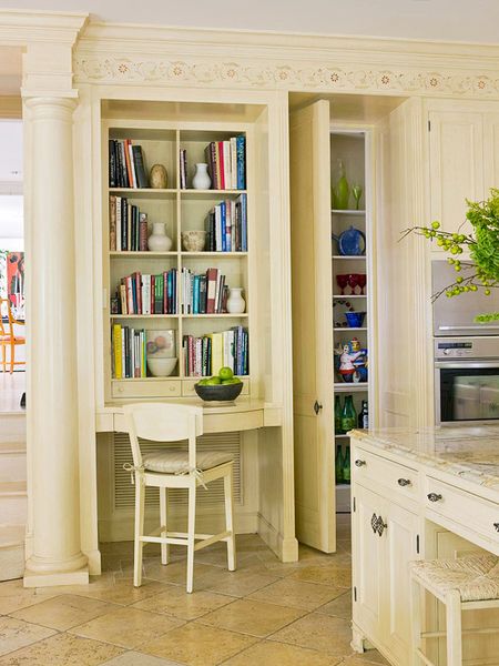 built-in desk unit. Perfect for a small space!