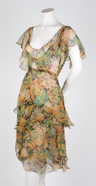 Silk Chiffon Floral French Couture Dress,   Image © Leslie Hindman Auctioneers, Inc. (Cataloged as…