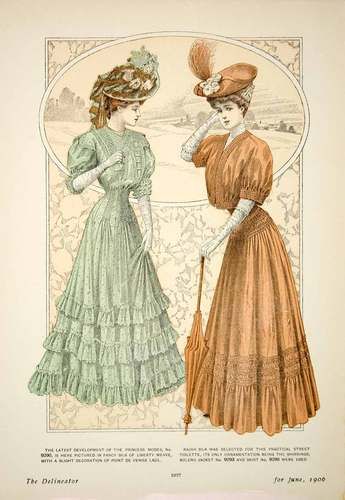 1906 Offset Lithograph Edwardian Costume Delineator Art Nouveau Princess Dress | eBay