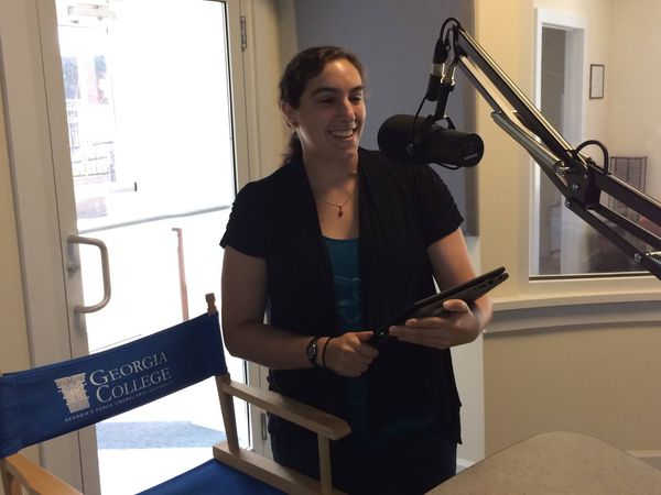 Trax Co-editor Naomi Graber recording a podcast