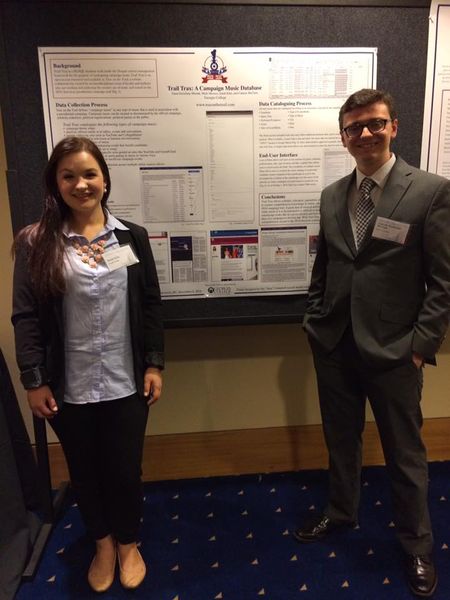Research Assistants Sarah Kitts and Cannon McClain present a poster at the American Musicological S…