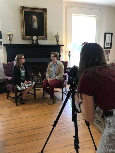 Research Assistants Haley Strassburger and Sarah Griffin record the Trax promo video