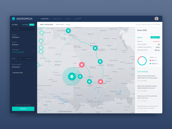 Industrial Analytics Sensor Map Overview Dashboard