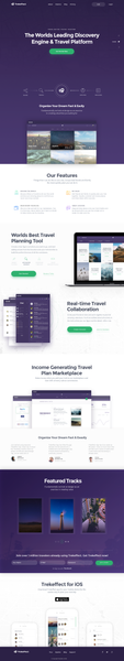 Landing page for Travel App