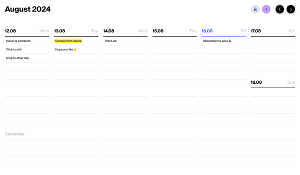 Tweek Calendar — Minimal To Do list and Weekly Task Planner App