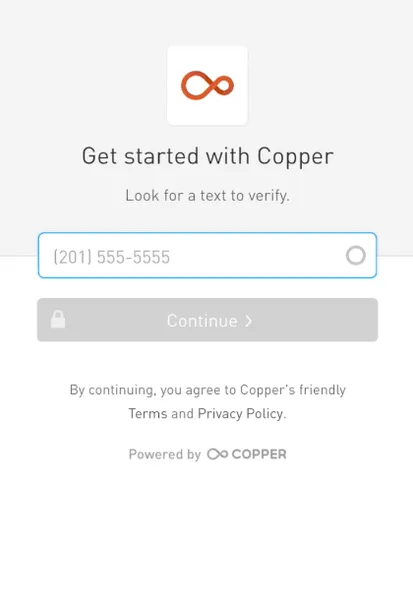 Copper, logins without a password via OTP to phone