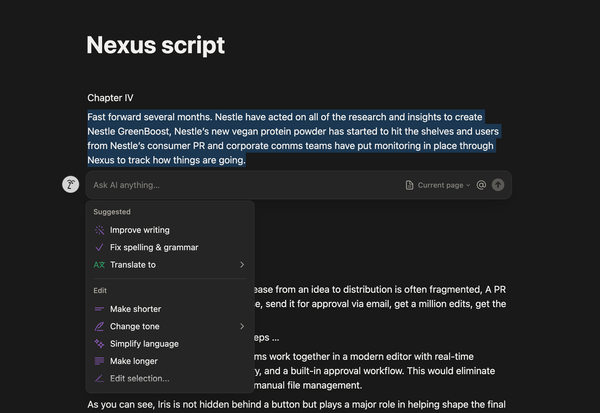 Notion AI: Inline options
