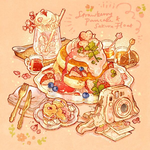 nao 🍞🍳 on X: "🌸spring break-strawberry pancake and sakura float 🌸 https://t.co/w8mwI8b2…