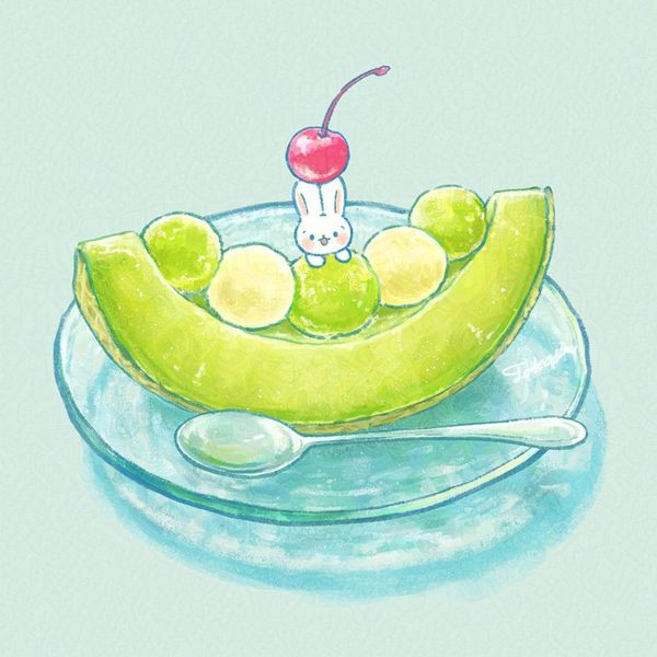 もちうさ on X: "ひんやりメロンボート🍈 いっしょにいかが？ #メロンの日…